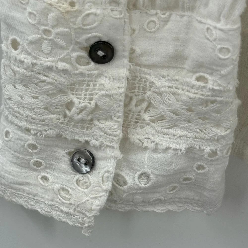 Sundance White Eyelet Lace XL Boho Victorian Cottagecore Cotton Button Front Top - Picture 12 of 14
